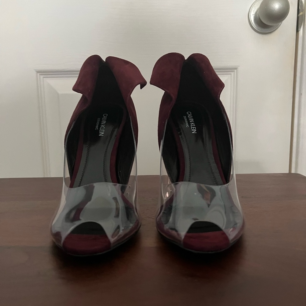 Rare Sold Out Classy and forever Calvin Klein Suede/Vinyl Bordeaux heels. BNWB